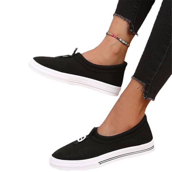 Sko til dame, slip-on, gåsko, flate sko i meshstoff, loafers, avslappet, pustende, sklisikre sko Black 36