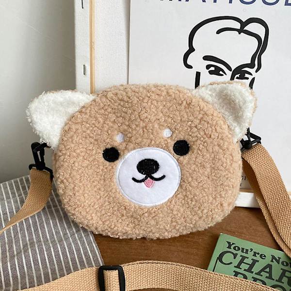 Cartoon Plysch Cross-body Väska Söt Kompakt Resväska För Kvinnor Flickor Khaki