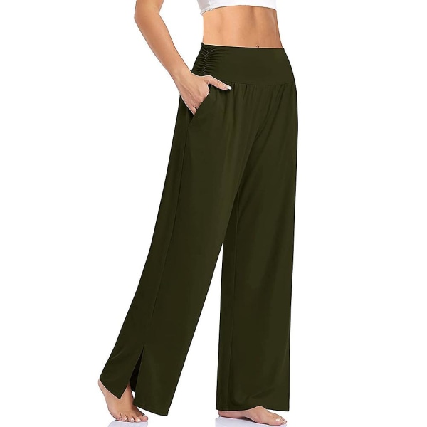 Dame Wide Leg Straight Løse Sweatpants Joggers Sports Baggy Bukser Army Green S