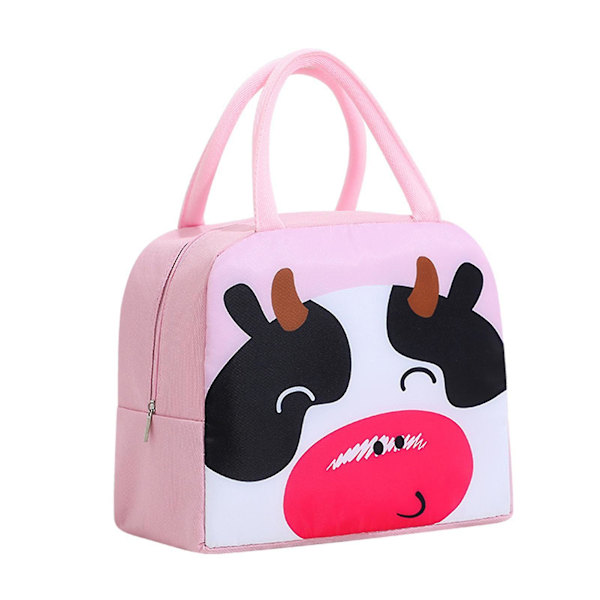 Söpö Kannettava Lämpöeristetty Lounaskassi Kahvalla Työ- tai Koulupiknikille Pink Cow