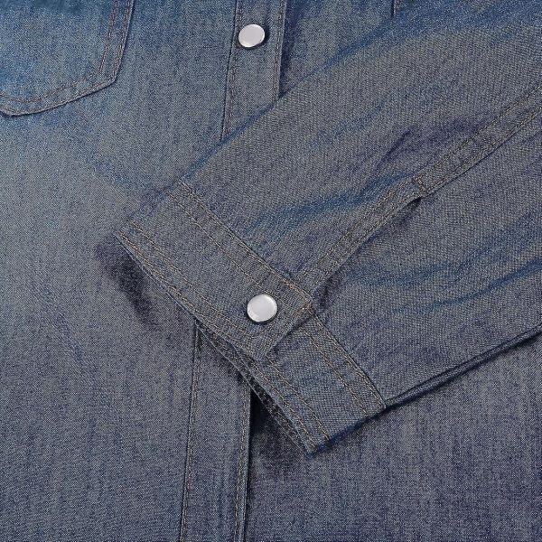Mote dame fritid 3/4 erme knapp ned crop jean topp knute knyte denim skjorte jakke Blue M