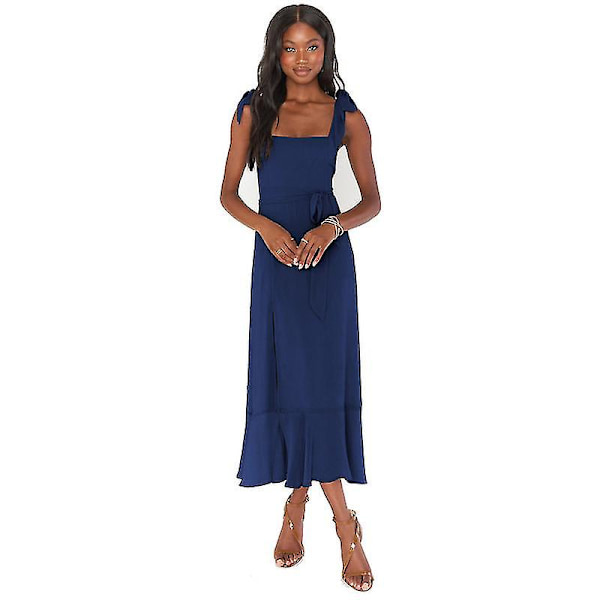 Eleganta Tärnklänningar för Kvinnor, Fyrkantig Halsringning, Delad Midi Formell Klänning Navy M