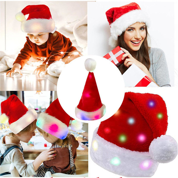 Tomteluva, Lysande Julhatt, Tomteluva med LED-lampor, Blinkande Tomteluva för Vuxna & Barn Julklappar Red