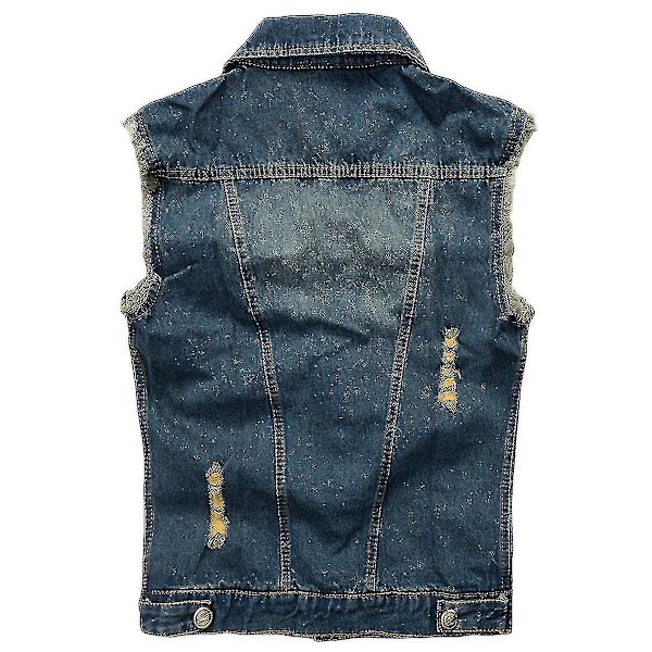 Herr Retro Casual Sliten Sleeveless Denim Väst S