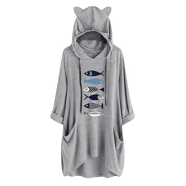 Oversize Huvtröjor Dam Huvtröja Tröja Pullover Lång Hoodie Topp Grey S