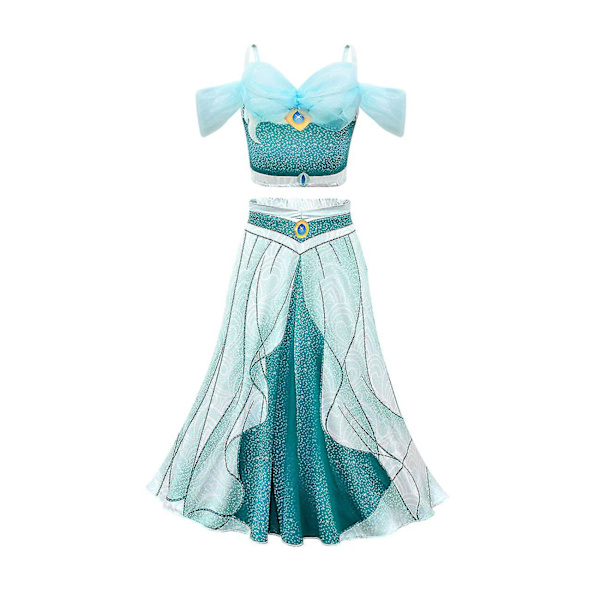 Jasmine Prinsessdräkt för Flickor Utklädnad Födelsedag Halloween Party Kostym 3 pcs 150