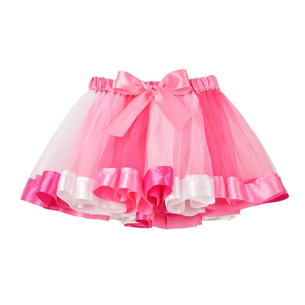 Liten flicka Tutu kjol regnbåge lager Tutu kjolar band elastisk dans kjol för flickor 0 till 8 år gammal Rose Pink S