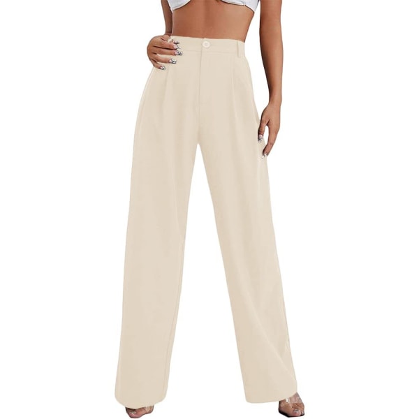Dame Bukser med Vide Ben Høy Elastisk Midje Bak Business Arbeidsbukser Lange Rette Dressbukser apricot M