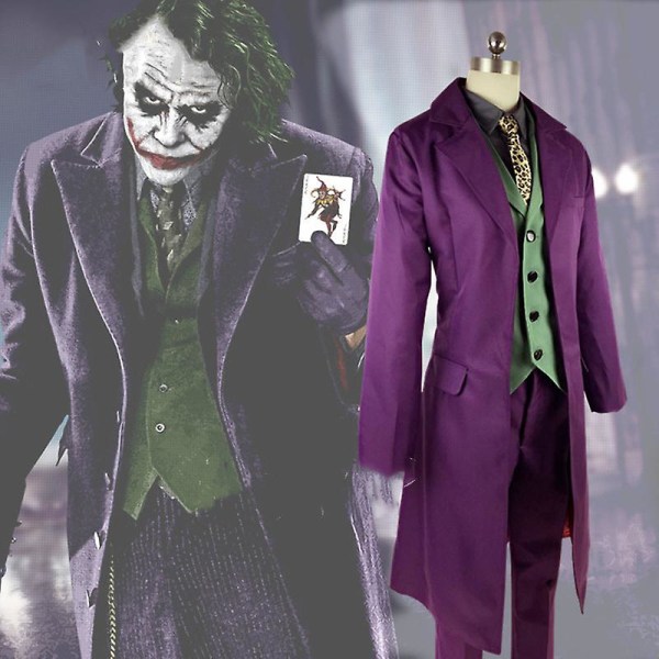 Högkvalitativ Heath Ledger Cosplay-dräkt Halloween herr Film The Dark Knight Joker-dräkt Lila jacka Komplett set full set XL man