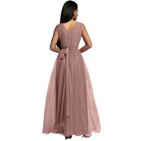 Dame V-hals Brudepige Bryllup Maxikjole Dame Galla Balkjole Aften Cocktailparty Slids Lange Kjoler Champagne 2XL