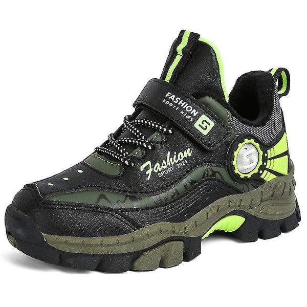 Drenge Lav Top Trekking Sko Vandresko Camping Skridsikker Udendørs Sneaker Black Green EU 32