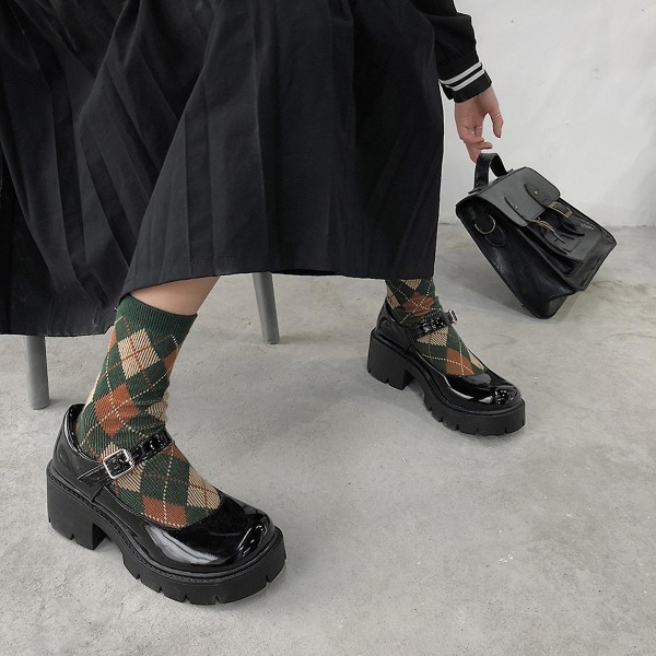 Daily Uniform Plaform Shoes Halkfria skor med mjukt läder för camping inomhusvandring Black 38