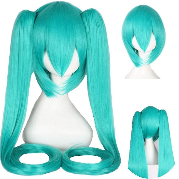 Lång Rak Peruk Med 2 Hästsvansar Hatsune Miku Cosplay Peruk Green