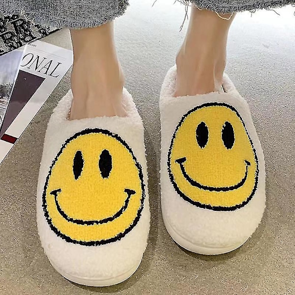 Smiley Tofflor För Män Och Kvinnor Unisex Varma Vintertofflor i Bomull För Inomhusbruk 43-44