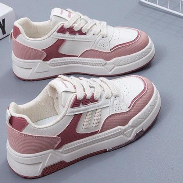Naisten valkoiset matalat tennarit, klassinen tyyli, pyöreä kärki, slip-on -kengät kävelyyn, shoppailuun, treffeille Pink 38