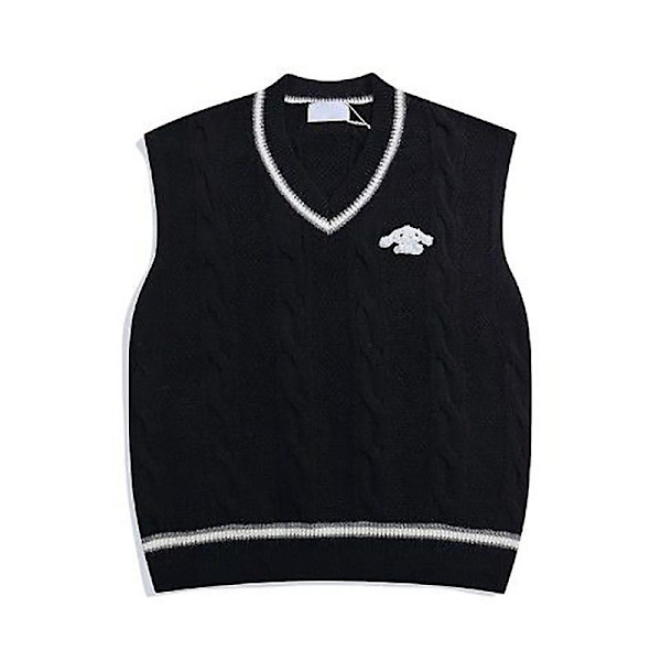Tegneserie Strikket Sweater Kawaii Sanrio Cinnamoroll Sweater Vest Løs Casual Broderet Sweater Efterår Vinter Top Fødselsdagsgave S 40-45KG Cinnamoroll-1