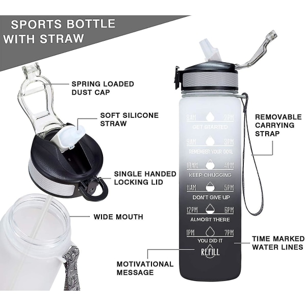 Sportvattenflaska med Tidsmarkeringar, Hållbar, 1 Liter, 1 Klick Öppning ST4