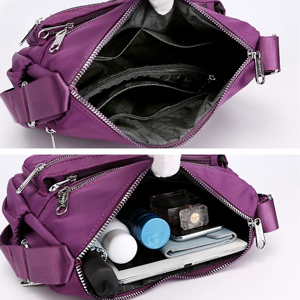 Enfärgad Messenger-väska för damer, flera fickor, crossbody axelväska, fritidsväska för semesterresor Purple