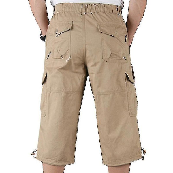 Miesten 3/4 pitkät joustavavyötäröiset shortsit Cargo Combat kolmeneljänneshousut Khaki M