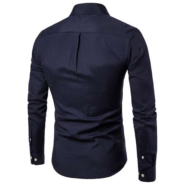 Miesten yksivärinen, virallinen, napillinen, pitkähihainen, business-paita, slim fit -paita, vapaa-ajan yläosa taskulla Black 2XL