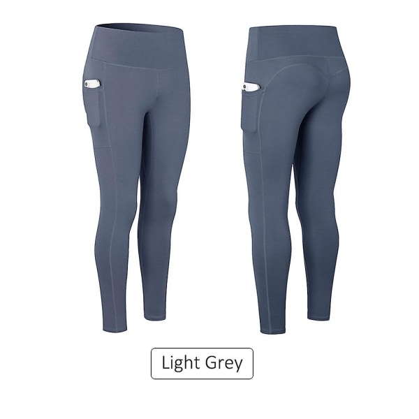 Yoga byxor stretch hög midja yoga leggings kvinnor fitness sport fickor byxor Light Grey XXL