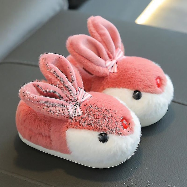 Barn Bunny Tofflor Vinter Plysch Tofflor Halkfria varma sandaler för barn Red 24-25