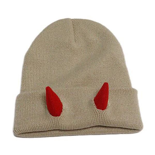 Demon Horns Shape Knit Hat Vindtät Värmande Stickad Mössa För Cykling Promenader Khaki Red