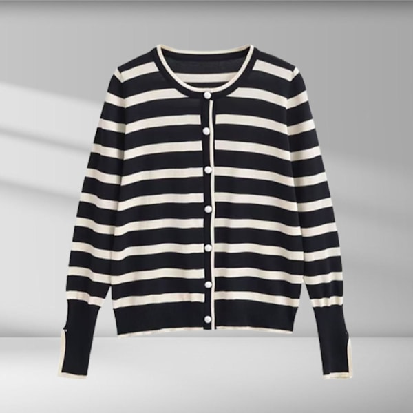 Långärmad randig kofta för damer, fransk version, slimmad passform, basjacka för hemmet, dejten, festen, shopping Black Stripes M