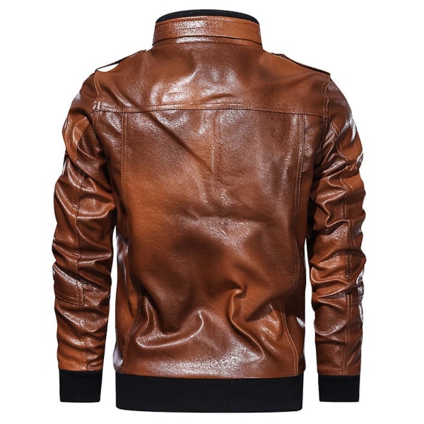 Män Faux Leather Motorcykel Zip Jacket Military Biker Coat Ytterkläder Brown XL