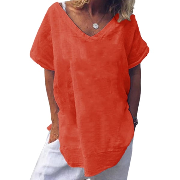 Kvinnors V-ringad baggy T-shirt Plus Size Dam Holiday Kortärmad Tunika Blus Red XL