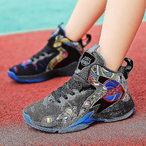 Børne Basketballsko Åndbare Sneakers Drenge Piger Sportssko Yj8768 Black 36