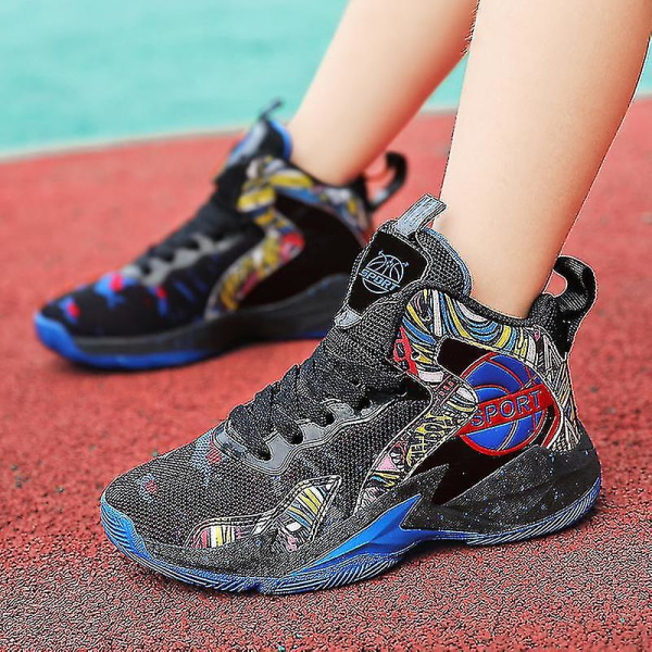Børne Basketballsko Åndbare Sneakers Drenge Piger Sportssko Yj8768 Black 40
