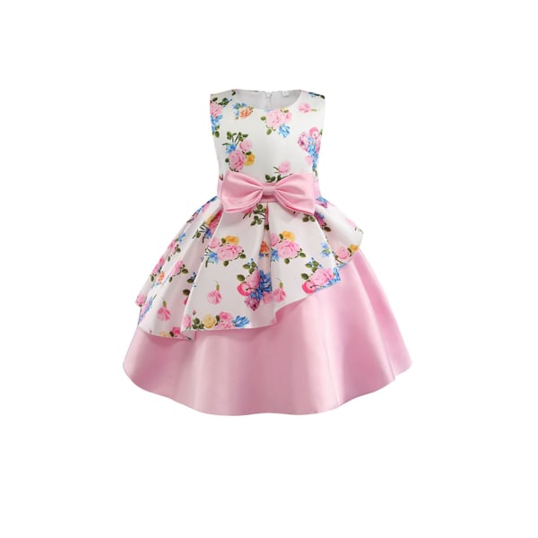 Barn Flickor Blommig ärmlös prinsessa Balklänning Klänning Bowknot Dekor Pink 4-5 Years