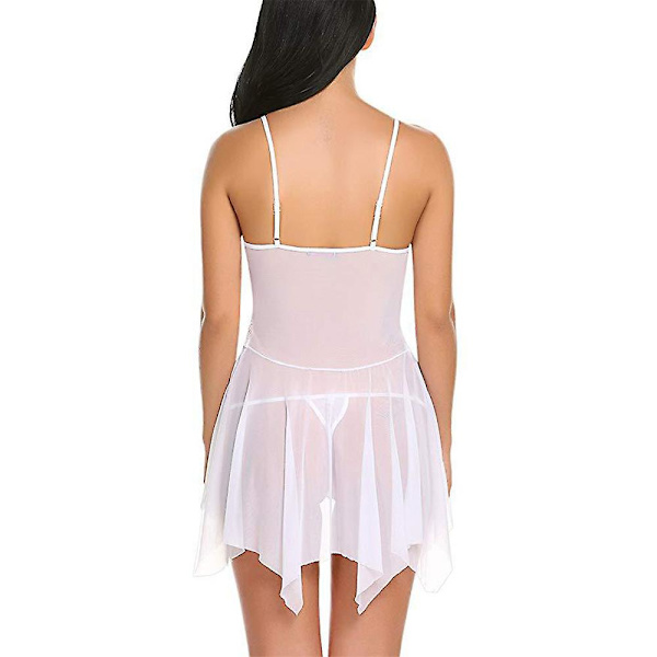 Dame Sexy Blonde Mesh Se Gjennom Undertøy Stropp Nattkjole Dyp V-hals Undertøy Nattkjole White 2XL
