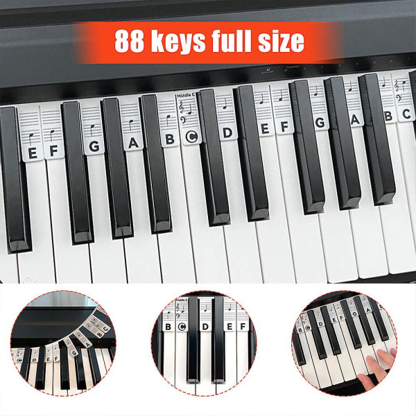 88 Tangenter Återanvändbara Piano Keyboard Notetiketter Piano Noter Guide Klistermärken För Nybörjare Black and White