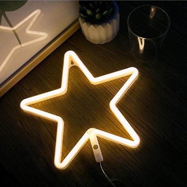 LED Neon Lys Veggkunst Skilt Soveromsdekor Regnbue Hengende Nattlampe Hjemmefest Høytidsdekor Julegave Star