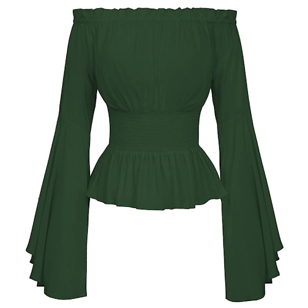 Dam Enfärgad Renässans Korsett Midjeblus Off Shoulder Toppar Medeltida Viktoriansk Långärmad Skjorta Pirat Cosplay Kostym Green 2XL