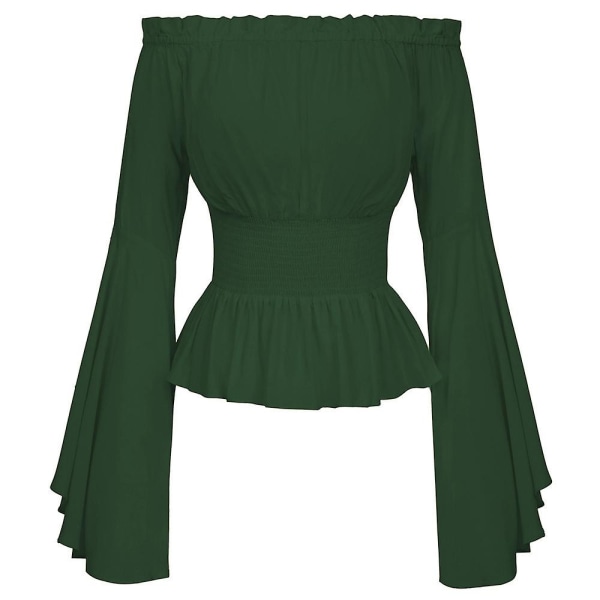 Kvinnor Solid Renaissance Girdle Midja Blus Off Shoulder Toppar Medeltida Viktoriansk Långärmad Skjorta Pirat Cosplay Kostym Green L