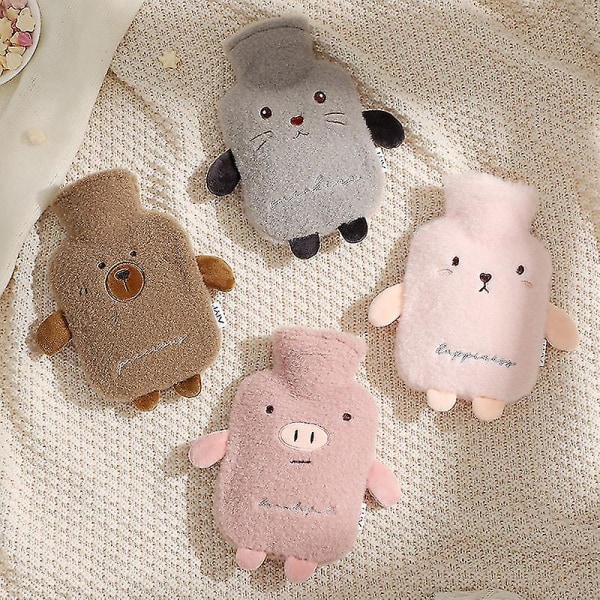 Varmvattenflaska Varmvattenpåse Varmvattenflaskor Mysig Fluffig Mjuk Plysch Sött Mönster 500ml 21*12.5cm White pink bunny