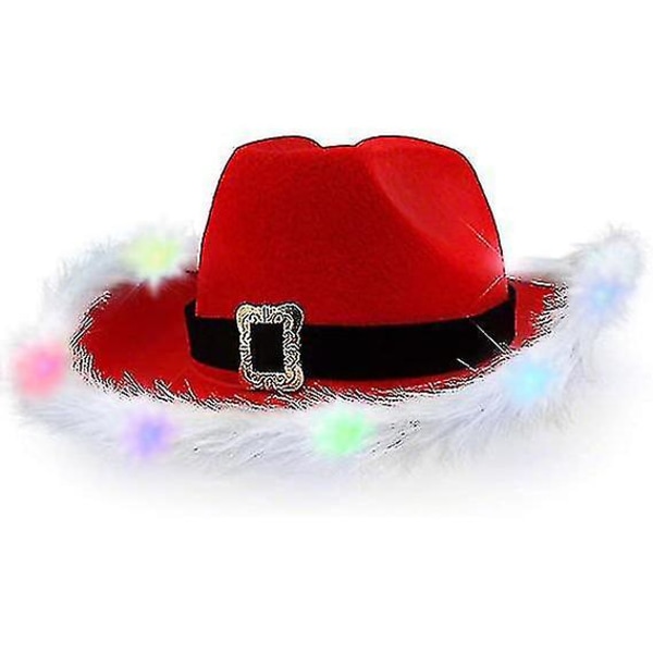 Ljus upp LED röd och vit jultomte cowboyhatt colorful white