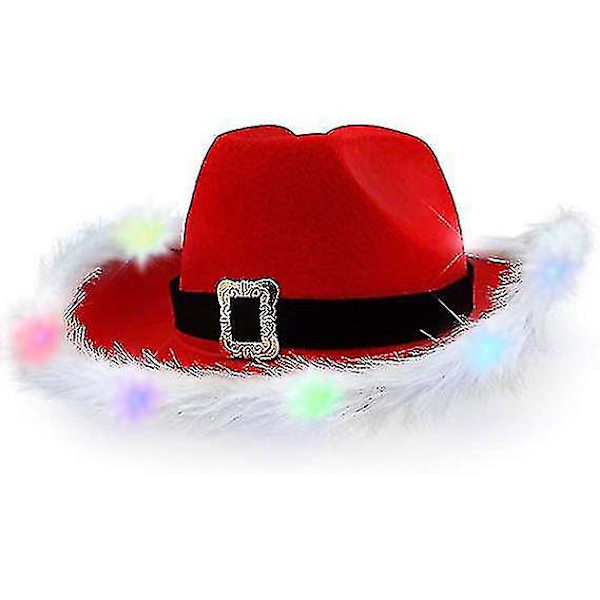 Lysende LED Rød og Hvid Julemand Cowboyhat colorful white