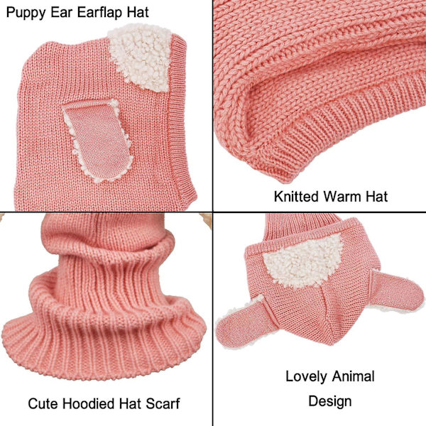 Stickad Babymössa Varm Vinterluva Med Öronmuffar Halsduk För Pojkar Flickor Pink