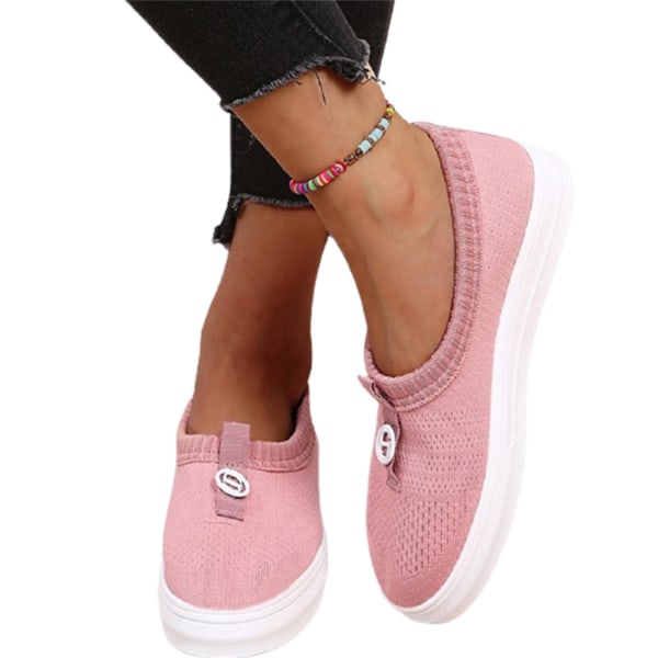 Dam Slip-on Walking Shoes Platta Mesh Tyg Loafers Casual Andas Halkfria Skor Pink 41