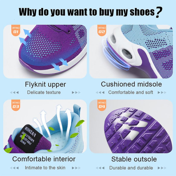 Dam Snörskor Mesh Andningsbara Löparskor Gym Luftkudde Sneakers Promenad Sportskor Purple 40