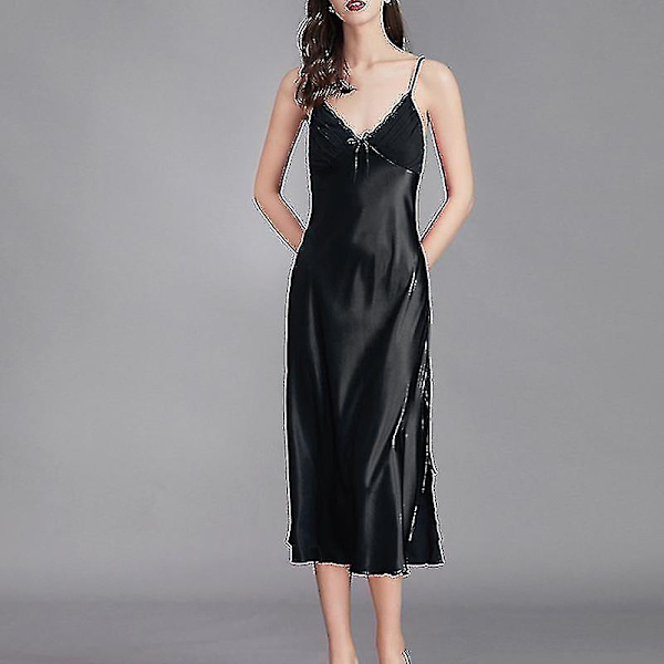 Dam satin silke nattlinne spaghetti sling rem sleevless nattlinnen med spets Pale Pinkish Purple 3XL
