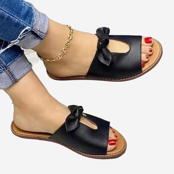 Dam Enfärgad Casual Sandaler PU Läder Andningsbara Tofflor Lämpliga För Camping Inomhus Promenader Black 35