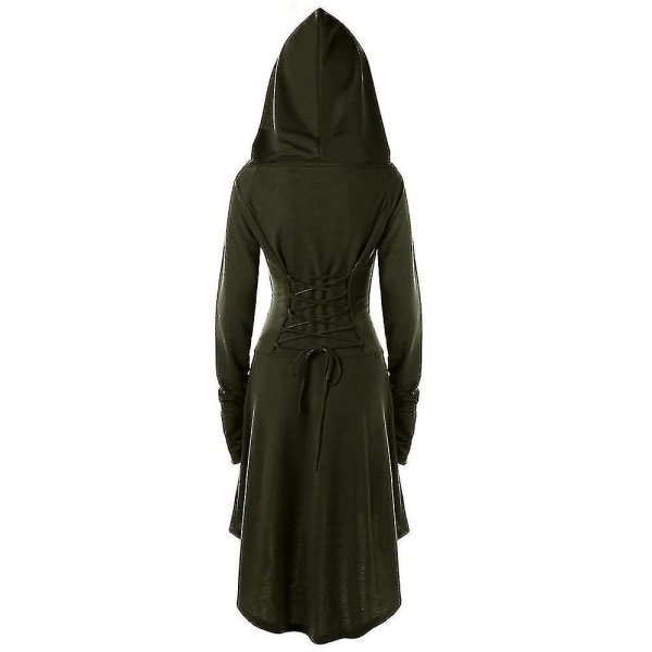 Kvinnors gotiska huvtröja med spetsstängning, vintage gotisk pullover, lång huvtröjeklänning, kappa Army Green XL