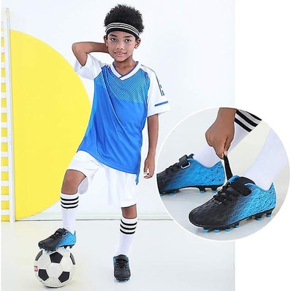 Fotballsko for barn, faste knotter, gutter, jenter, atletiske utendørssko Black Blue 30