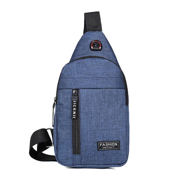 Mode slingväska för män Vattentät Crossbody ryggsäck Sport Casual bröstväska med hörlurshål Blue