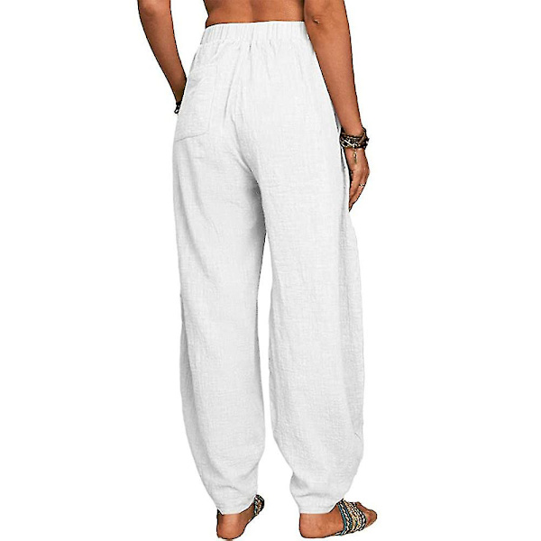Dam Bomull Linne Look Baggy Vida Ben Byxor Casual Yoga Haremsbyxor Sommar Strand White L
